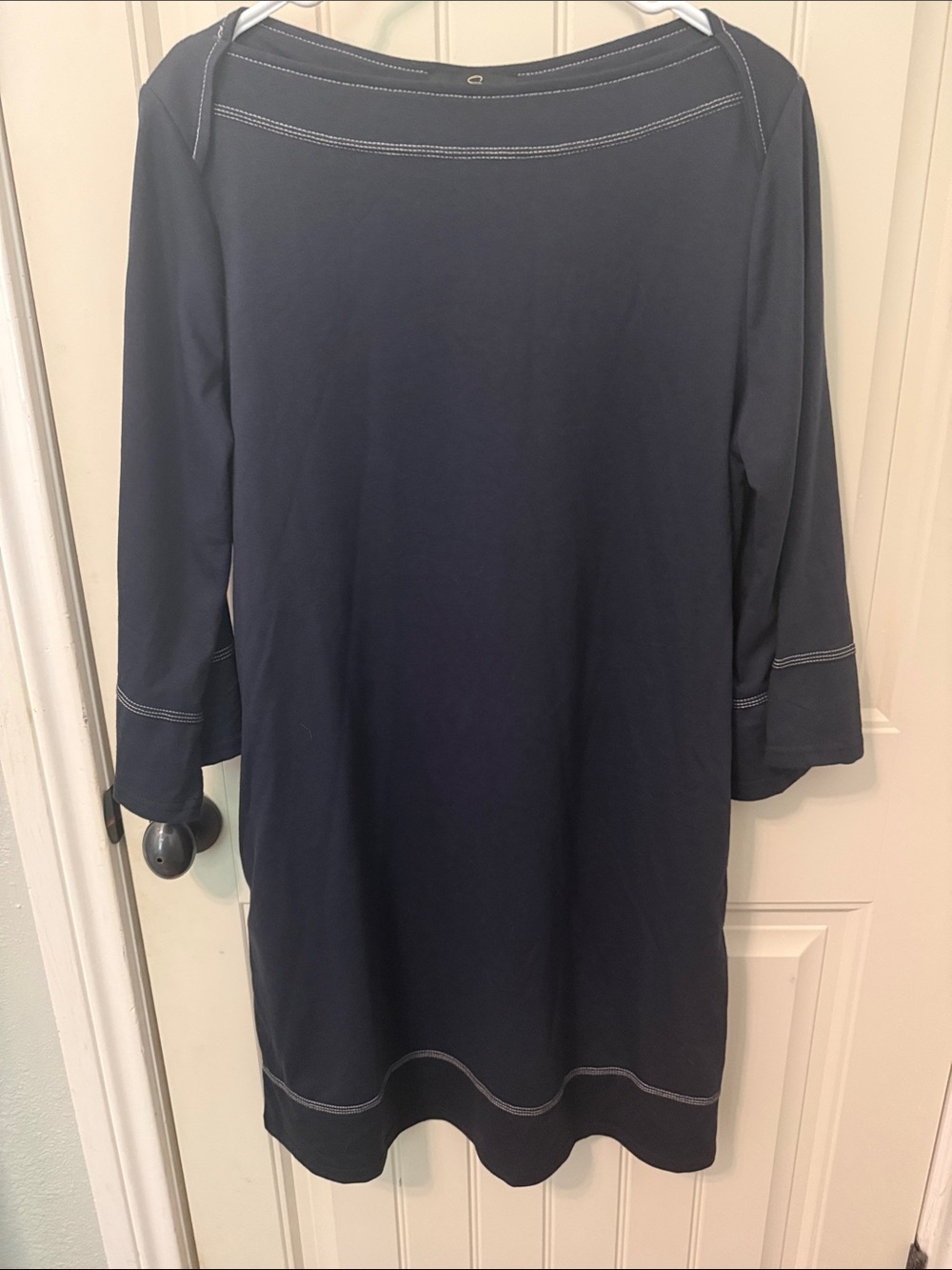 Suzanne Betro Navy Shift Dress with Contrast Stitching